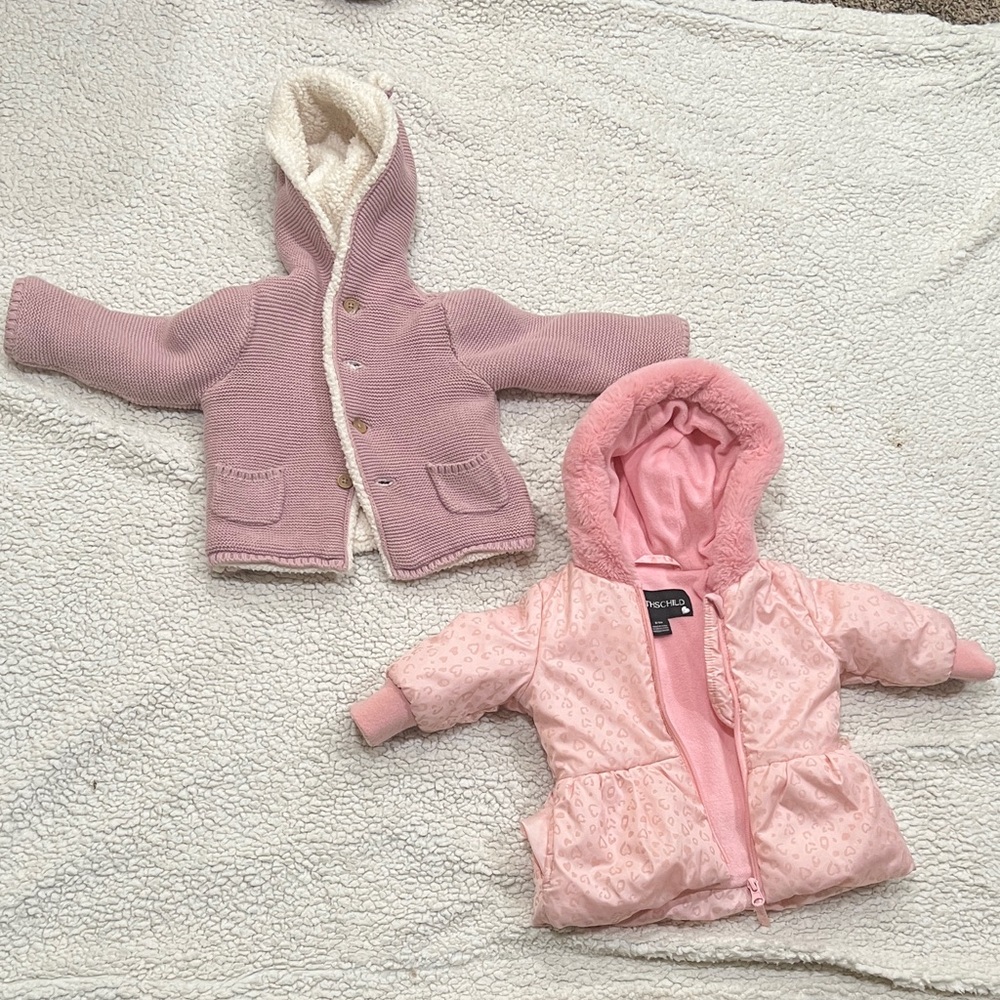 Pink Hooded Baby Jackets Duo - Knit Sherpa & Quilted Puffer